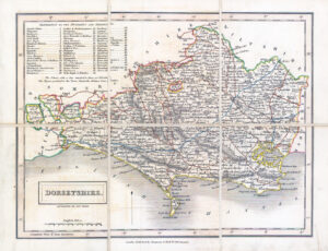1830 Original Antique FOLDING MAP DORSETSHIRE Dorset by Sidney Hall (LM50-14)