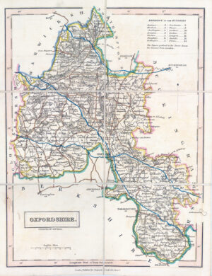 1830 Original Antique FOLDING MAP OXFORDSHIRE by Sidney Hall (LM50-13)