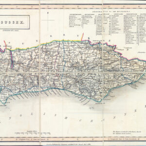 1831 Original Antique FOLDING MAP SUSSEX by Sidney Hall (LM50-16)