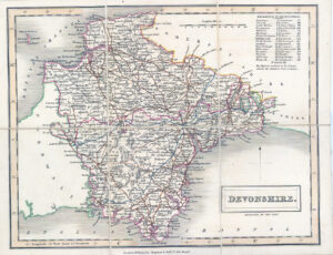 1830 Original Antique FOLDING MAP DEVONSHIRE Devon by Sidney Hall (LM50-15)