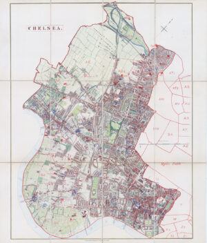 1877 Large London Antique rare Map CHELSEA School Board Area Edward Stanford