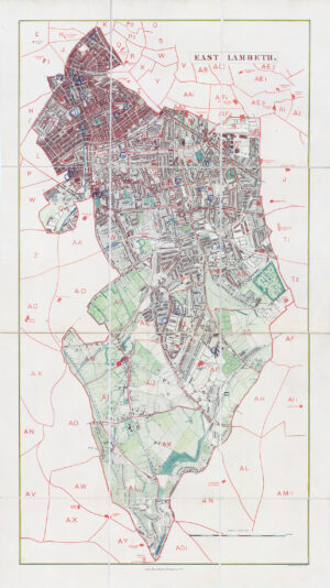 1877 Large London Map EAST LAMBETH PECKHAM DULWICH NEWLANDS NUNHEAD