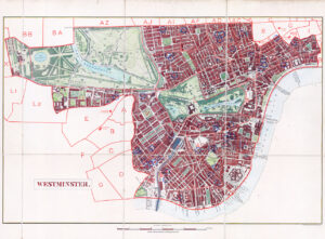 1877 Rare Antique London Map of WESTMINSTER Oxford Street River Thames SCHOOL BOARD