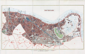 1877 Folding Antique London Map SOUTHWARK BOROUGH BERMONDSEY SURREY DOCKS