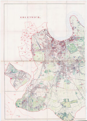 1877 Large London Antique Map EAST GREENWICH DEPTFORD BLACKHEATH LEWISHAM