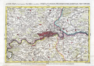 1754 Antique Map TEN MILES ROUND THE CITIES OF LONDON WESTMINSTER (LP1-34)