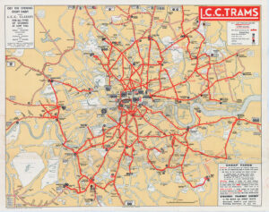 1931 Scarce Early L.C.C. TRAMS London County Council Transport Map Tram Lines