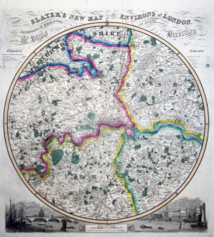 1839 Original Antique Map - SLATER'S NEW MAP ENVIRONS OF LONDON Pigot (LM19)