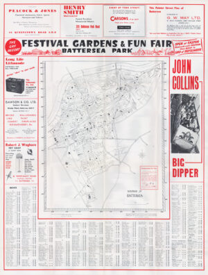 c1955 Vintage Wall Map of BATTERSEA OFFICIAL STREET PLAN BECK UNDERGROUND (LM53)