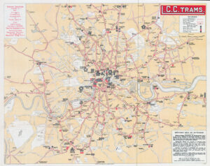 1923 Scarce Early L.C.C. TRAMS London County Council Transport Map Tram Lines (LM53)