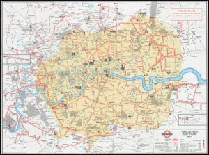 1937-38 Original Vintage CENTRAL LONDON TRANSPORT TROLLYBUS TRAM MAP (LM53)