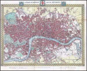 1840 Original Antique Map A PLAN OF LONDON ENVIRONS by LEWIS / CRICHTON (LM55)