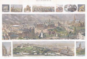 1888 Huge original antique print of GLASGOW Scotland Panoramic Views (LM26)