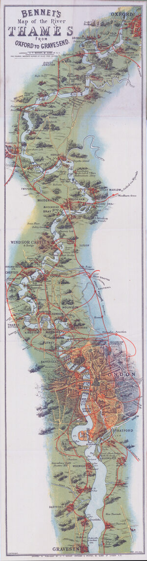 c1900 BENNET'S MAP & GUIDE TO THE THAMES River OXFORD TO GRAVESEND London