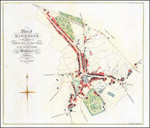 1842 Antique Map PLAN OF HIGHGATE PARISHES HORNSEY ST PANCRAS ISLINGTON