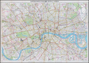 1920s Large Antique Map BARTHOLOMEWS PLAN OF CENTRAL LONDON