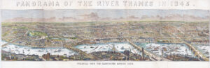 1845 PANORAMA OF THE RIVER THAMES LONDON Large antique PANORAMIC ENGRAVING (a)