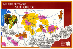 1975 LES VINS DE FRANCE Sud-Ouest TOULOUSE BEARN JURANÇON French WINE MAP