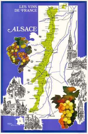 1975 LES VINS DE FRANCE ALSACE German French WINE MAP