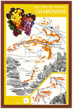 1975 LES VINS DE FRANCE CHAMPAGNE Region French WINE MAP