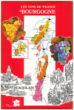 1975 LES VINS DE FRANCE BOURGOGNE Beaujolais French WINE MAP