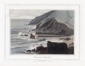 1823 Original antique aquatint GORRAN HAVEN Cornwall by William Daniell