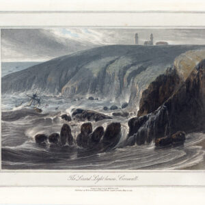 1823 Original antique aquatint THE LIZARD LIGHTHOUSES Lands End Cornwall