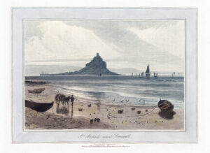 1823 Original antique aquatint ST MICHAELS MOUNT Cornwall by Daniell