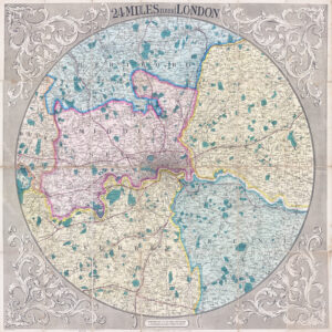 1850 - 24 MILES ROUND LONDON George Cruchley Large antique folding Map