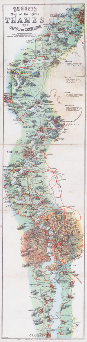 1896 BENNET'S MAP & GUIDE TO THE THAMES River OXFORD TO GRAVESEND London