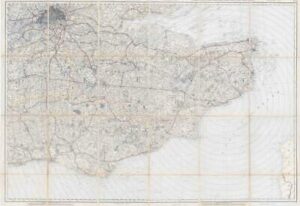 c1880 Massive Folding Map KENT part SURREY SUSSEX & ESSEX LONDON by G Ricmond