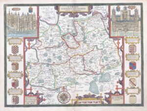 1676 SURREY DESCRIBED AND DIVIDED  John Speed Map Bassett Chiswell (LM21-6/7)