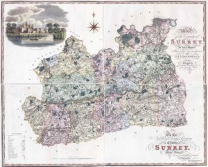 1823 Large Scale MAP OF THE COUNTY OF SURREY Greenwood 4 Sheets (LM22-10/13)