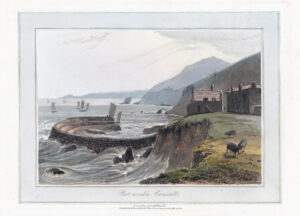 1825 Original Antique Aquatint CORNWALL PORT WRINKLE by William Daniell