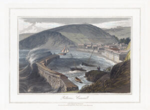 1825 Original antique aquatint POLKERRIS Cornwall by William Daniell