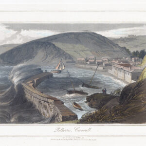 1825 Original antique aquatint POLKERRIS Cornwall by William Daniell