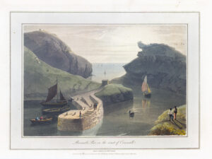 1814 Original antique aquatint BOSCASTLE PIER Cornwall by William Daniell