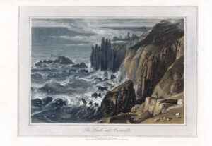 1825 Original antique aquatint THE LANDS END CORNWALL William Daniell (ii)