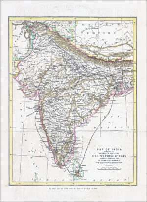 1870s Large Original Antique MAP OF INDIA Prince of Wales Route Hand coloured