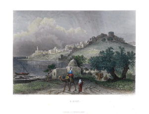 1886 Original Antique engraving of SIDON Saida Syria (SME7)