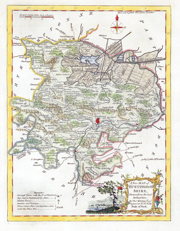 1764 Antique Map of HUNTINGDONSHIRE by Thomas Kitchin (KCMc17)