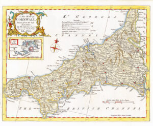 1764 Original Antique Map - CORNWALL by Thomas KITCHIN Hand coloured (KCMc07)