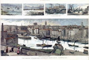 1881 - Very LARGE Antique Print View of NEWCASTLE George Stephenson Gateshead