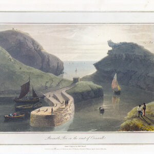 1814 Original antique aquatint BOSCASTLE PIER Cornwall by William Daniell