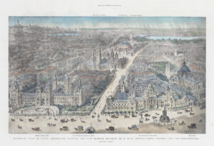 1899 Antique BIRD'S EYE VIEW SOUTH KENSINGTON LONDON Museum Albert Hall