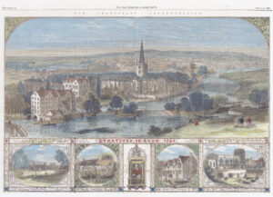 1864 Large antique print STRATFORD ON AVON Shakespeare Charlcote Guild Chapel