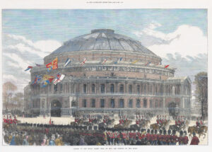1871 Large Antique print ROYAL ALBERT HALL OF ARTS SCIENCES London Queen