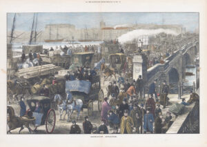 1872 Large original antique print VIEW OF LONDON BRIDGE Omnibus River Thames