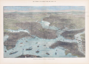 1872 Large original antique print BIRD'S EYE VIEW OF BOSTON USA