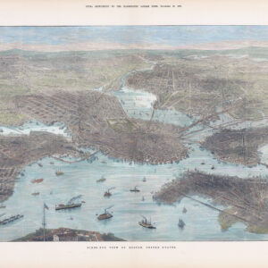1872 Large original antique print BIRD'S EYE VIEW OF BOSTON USA